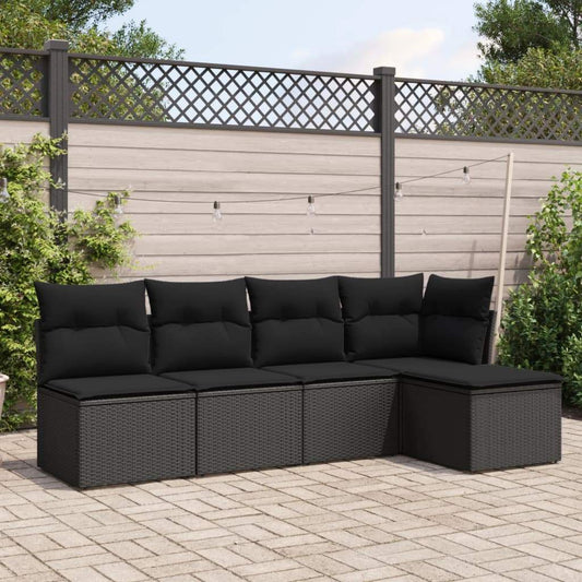 Set Divani da Giardino 5 pz con Cuscini in Polyrattan Nero - homemem39
