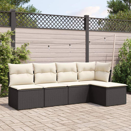 Set Divani da Giardino 5 pz con Cuscini in Polyrattan Nero - homemem39
