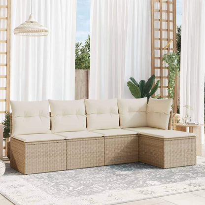 Set Divano da Giardino 5 pz con Cuscini Beige in Polyrattan - homemem39