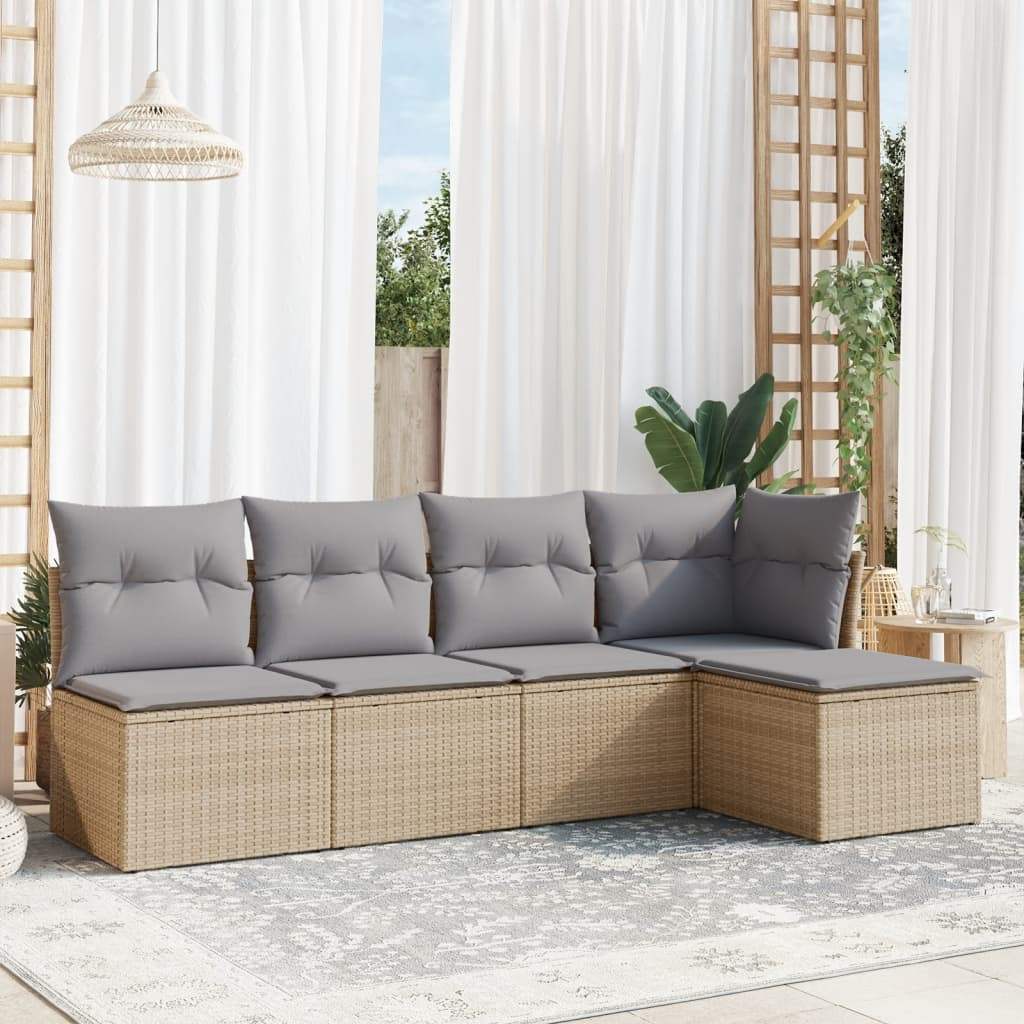 Set Divano da Giardino 5 pz con Cuscini Beige in Polyrattan - homemem39