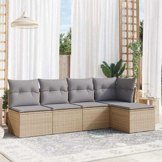 Set Divano da Giardino 5 pz con Cuscini Beige in Polyrattan - homemem39
