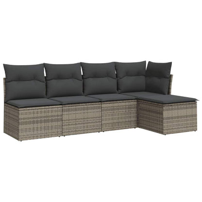 Set Divano da Giardino 5 pz con Cuscini Grigio in Polyrattan - homemem39