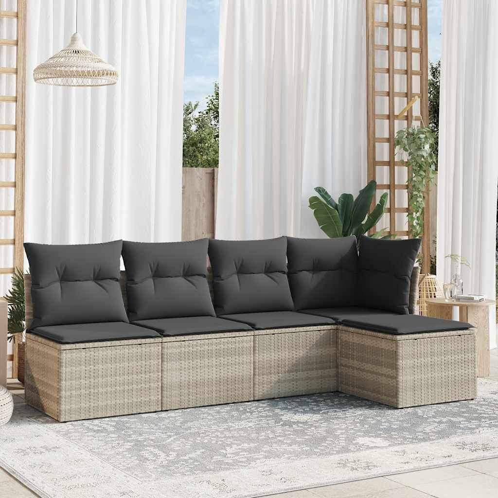Set Divano da Giardino 5pz con Cuscini Grigio Chiaro Polyrattan - homemem39