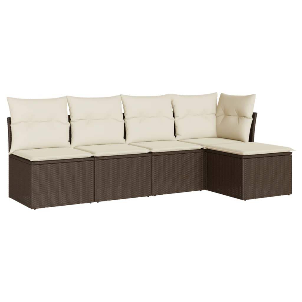 Set Divano da Giardino 5 pz con Cuscini Marrone in Polyrattan - homemem39