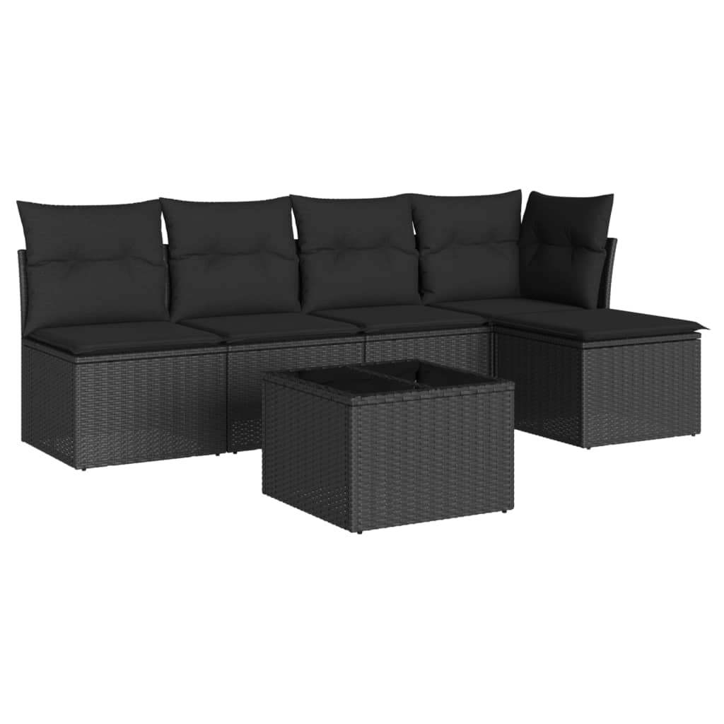 Set Divano da Giardino 6 pz con Cuscini Nero in Polyrattan - homemem39