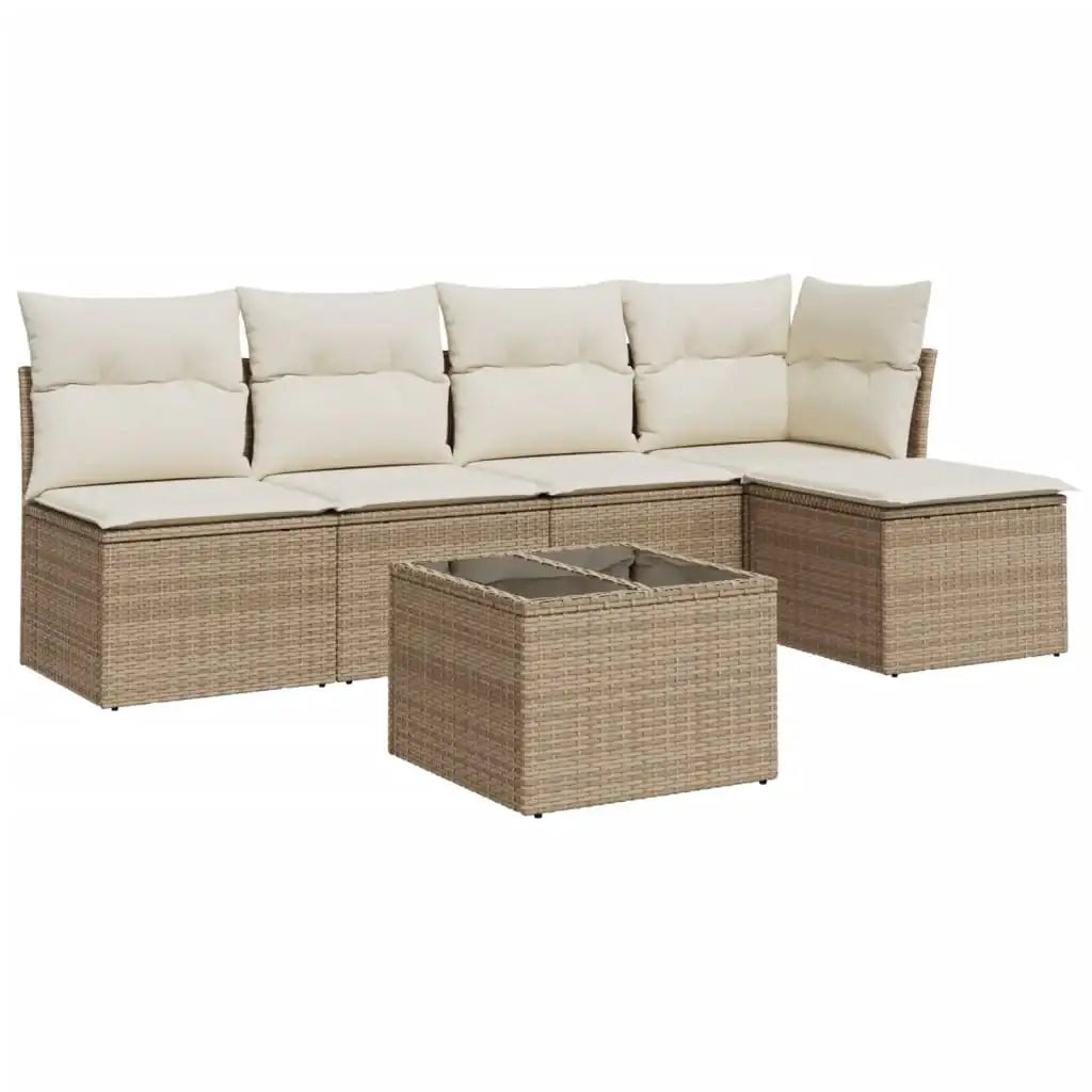 Set Divano da Giardino 6 pz con Cuscini Beige in Polyrattan - homemem39