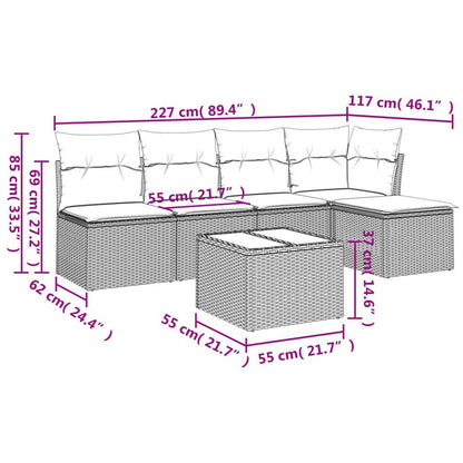 Set Divano da Giardino 6 pz con Cuscini Grigio in Polyrattan - homemem39
