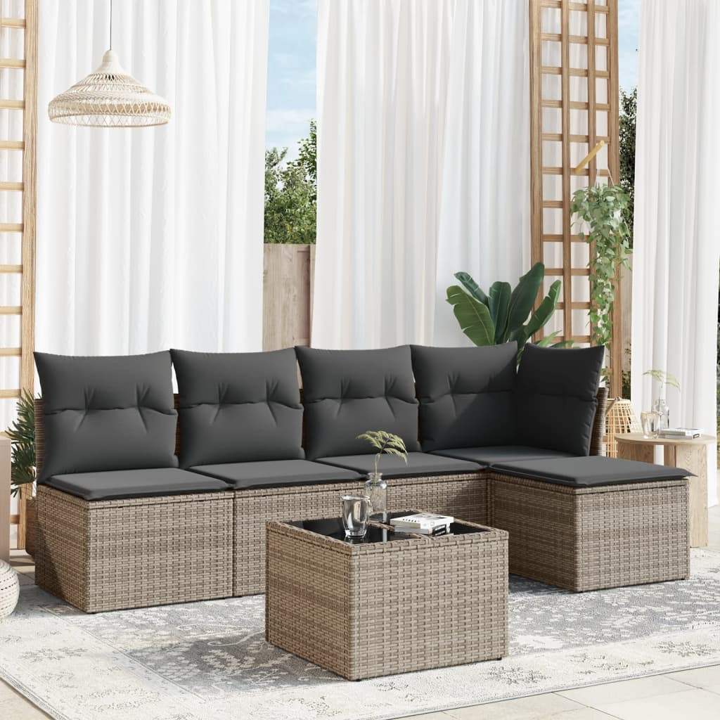 Set Divano da Giardino 6 pz con Cuscini Grigio in Polyrattan - homemem39
