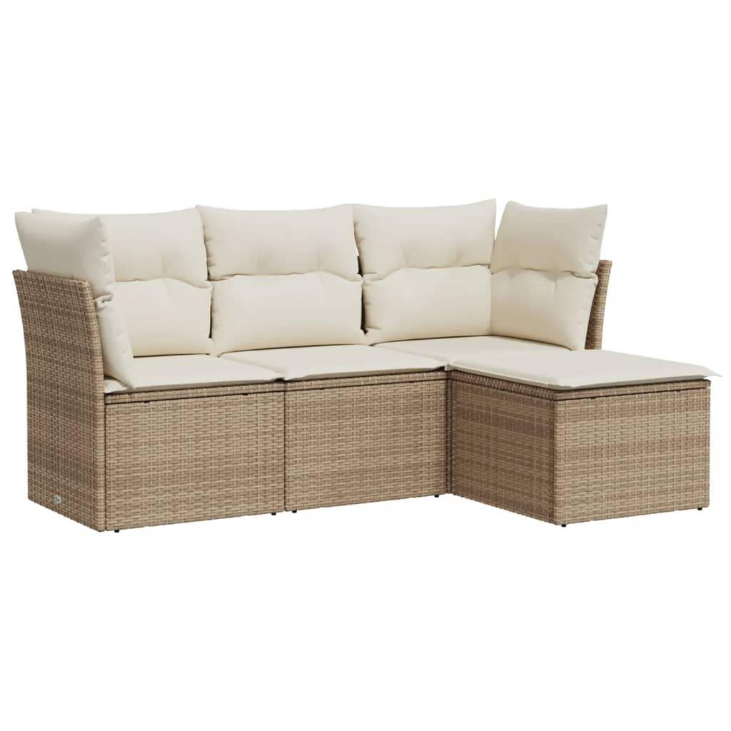 Set Divano da Giardino 4 pz con Cuscini Beige in Polyrattan - homemem39