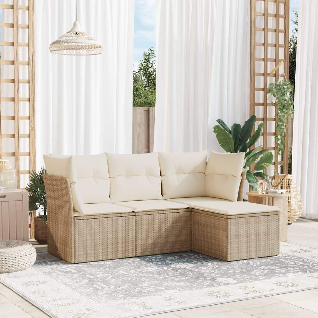 Set Divano da Giardino 4 pz con Cuscini Beige in Polyrattan - homemem39