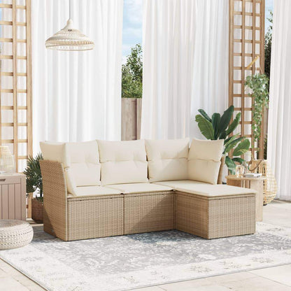 Set Divano da Giardino 4 pz con Cuscini Beige in Polyrattan - homemem39