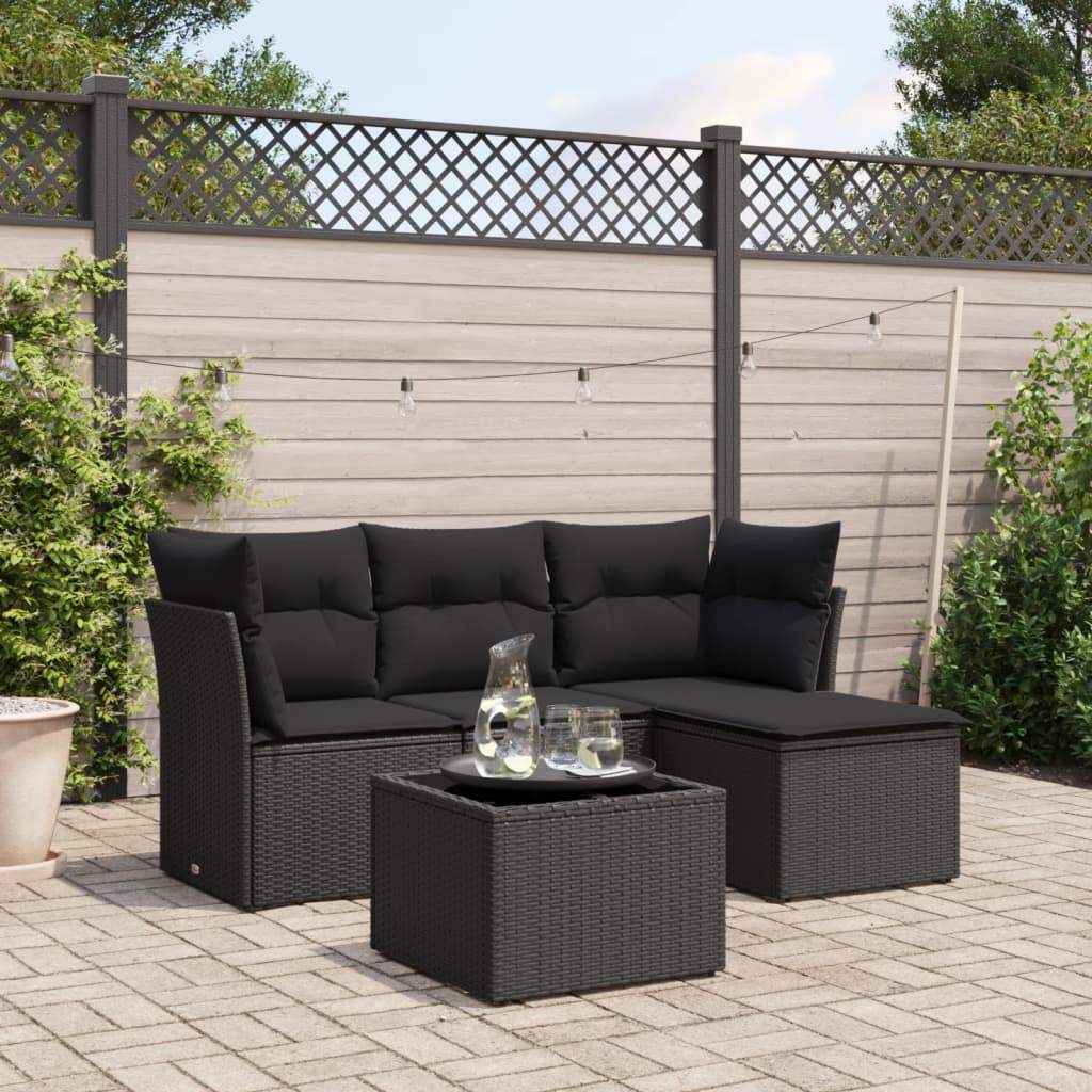 Set Divani da Giardino 5 pz con Cuscini in Polyrattan Nero - homemem39