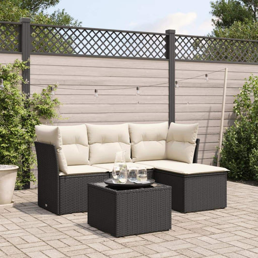 Set Divani da Giardino 5 pz con Cuscini in Polyrattan Nero - homemem39