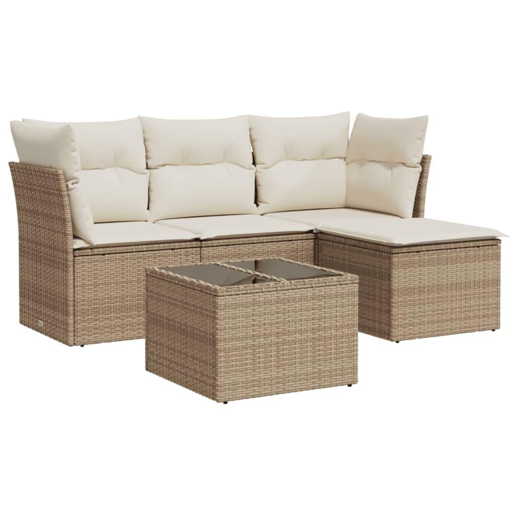 Set Divano da Giardino 5 pz con Cuscini Beige in Polyrattan - homemem39