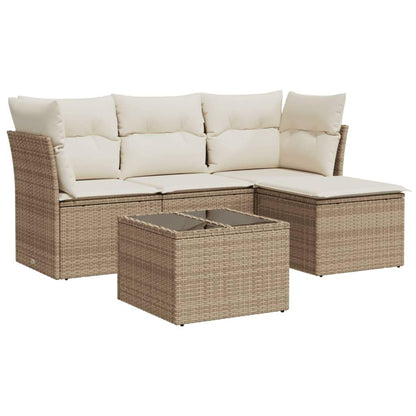 Set Divano da Giardino 5 pz con Cuscini Beige in Polyrattan - homemem39