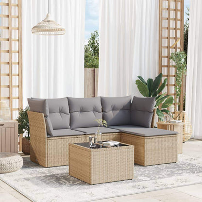 Set Divano da Giardino 5 pz con Cuscini Beige in Polyrattan - homemem39