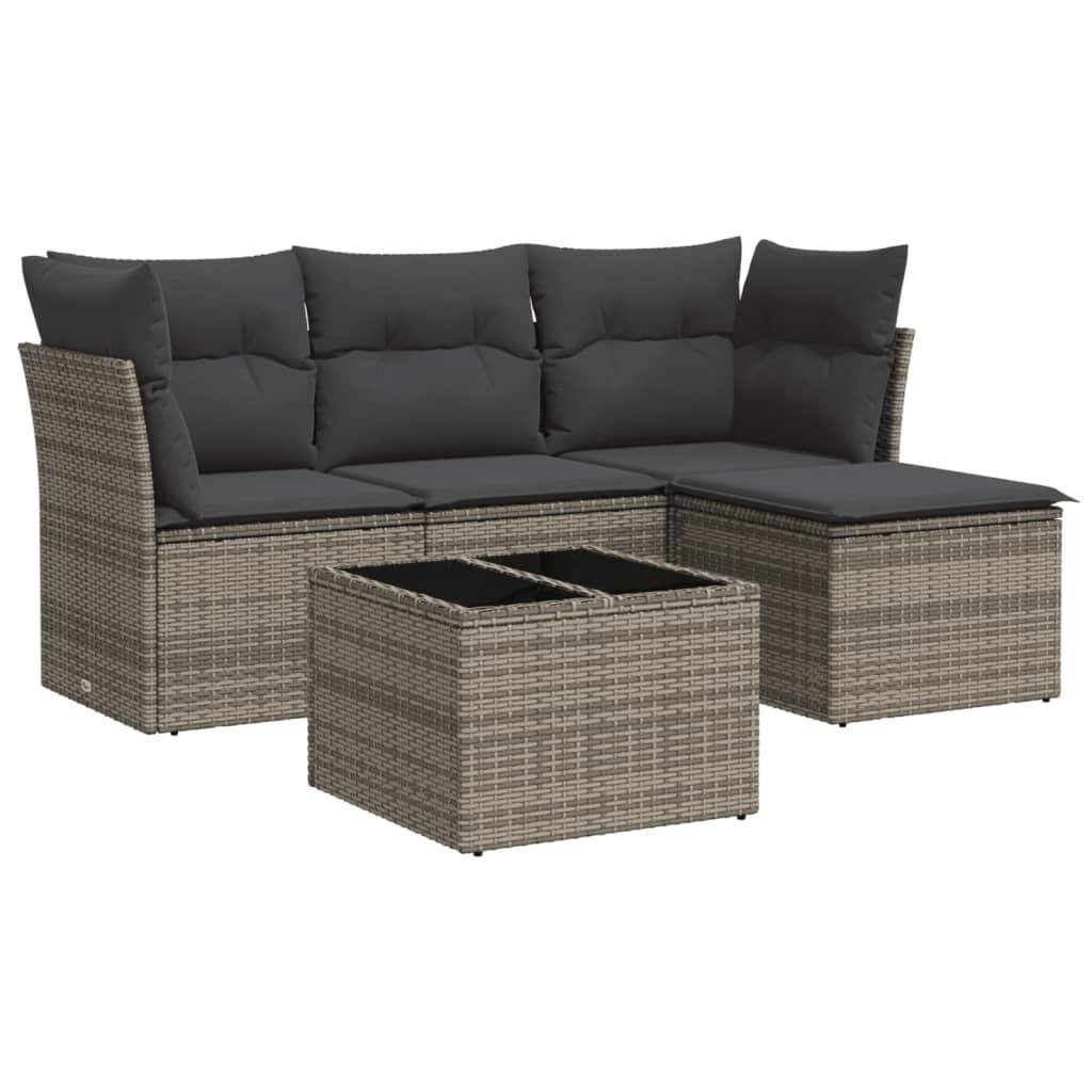 Set Divano da Giardino 5 pz con Cuscini Grigio in Polyrattan - homemem39