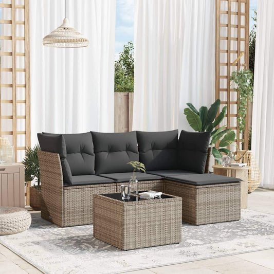 Set Divano da Giardino 5 pz con Cuscini Grigio in Polyrattan - homemem39