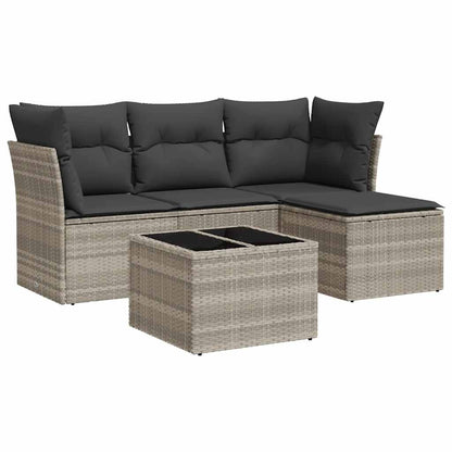Set Divano da Giardino 5pz con Cuscini Grigio Chiaro Polyrattan