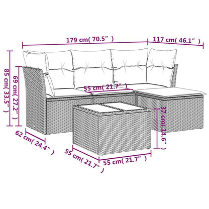 Set Divano da Giardino 5pz con Cuscini Grigio Chiaro Polyrattan - homemem39