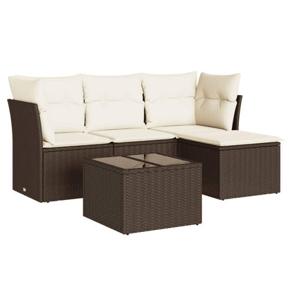 Set Divano da Giardino 5 pz con Cuscini Marrone in Polyrattan - homemem39