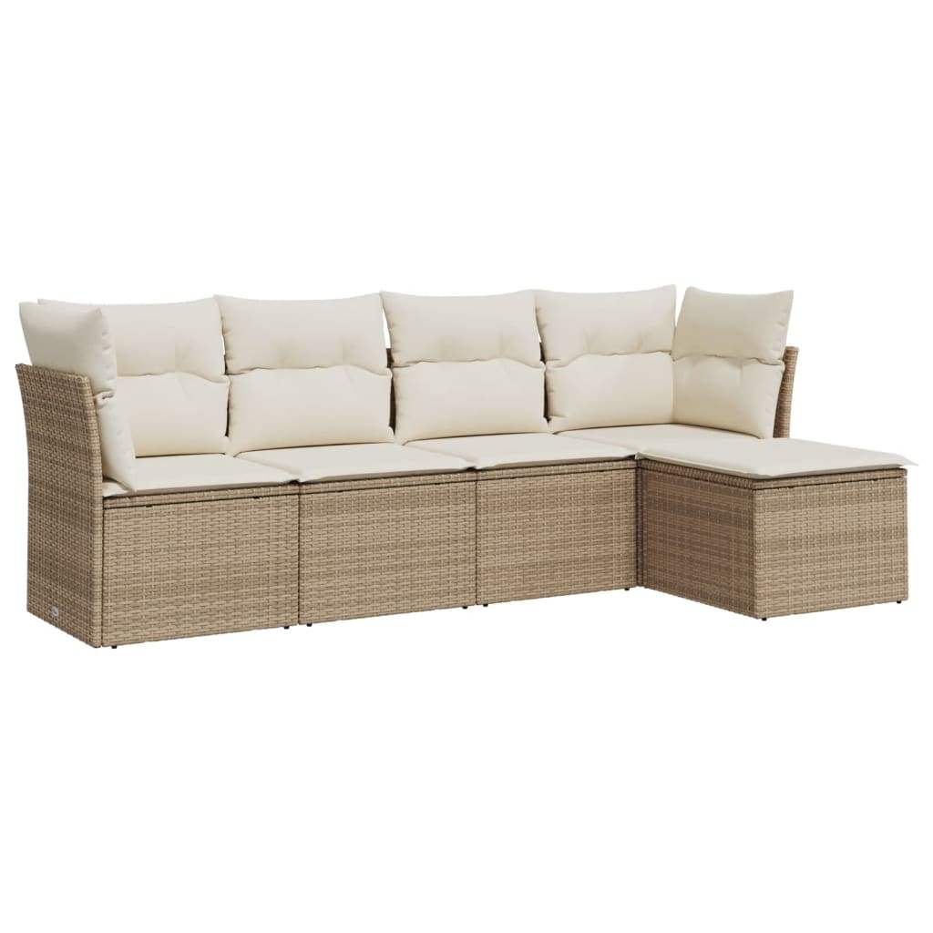 Set Divano da Giardino 5 pz con Cuscini Beige in Polyrattan - homemem39