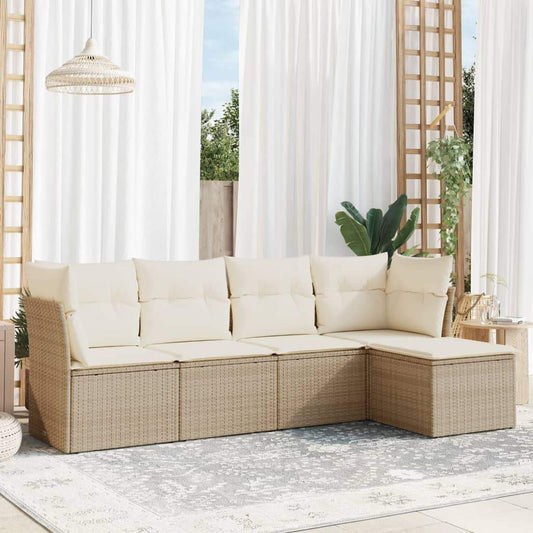 Set Divano da Giardino 5 pz con Cuscini Beige in Polyrattan - homemem39