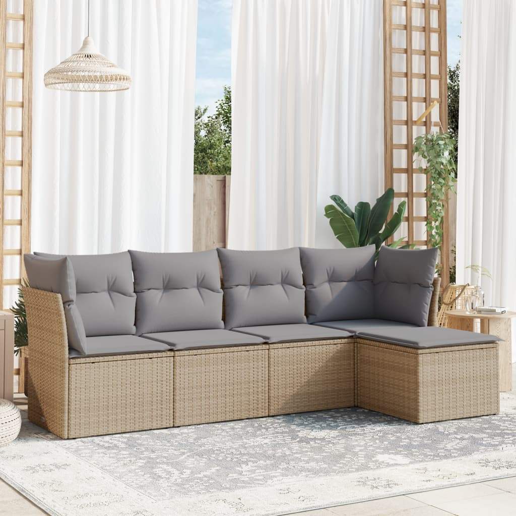 Set Divano da Giardino 5 pz con Cuscini Beige in Polyrattan - homemem39
