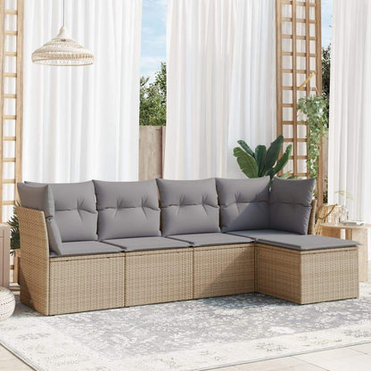 Set Divano da Giardino 5 pz con Cuscini Beige in Polyrattan - homemem39