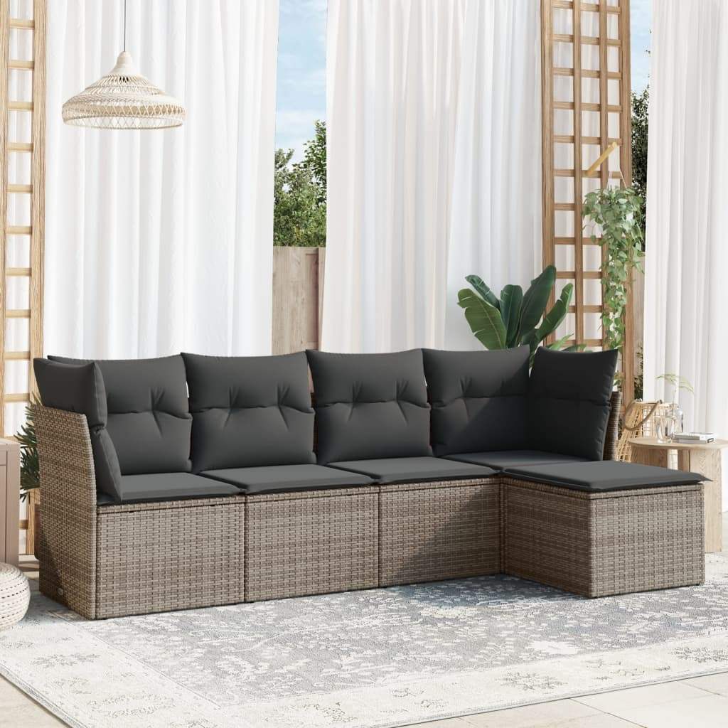 Set Divano da Giardino 5 pz con Cuscini Grigio in Polyrattan - homemem39
