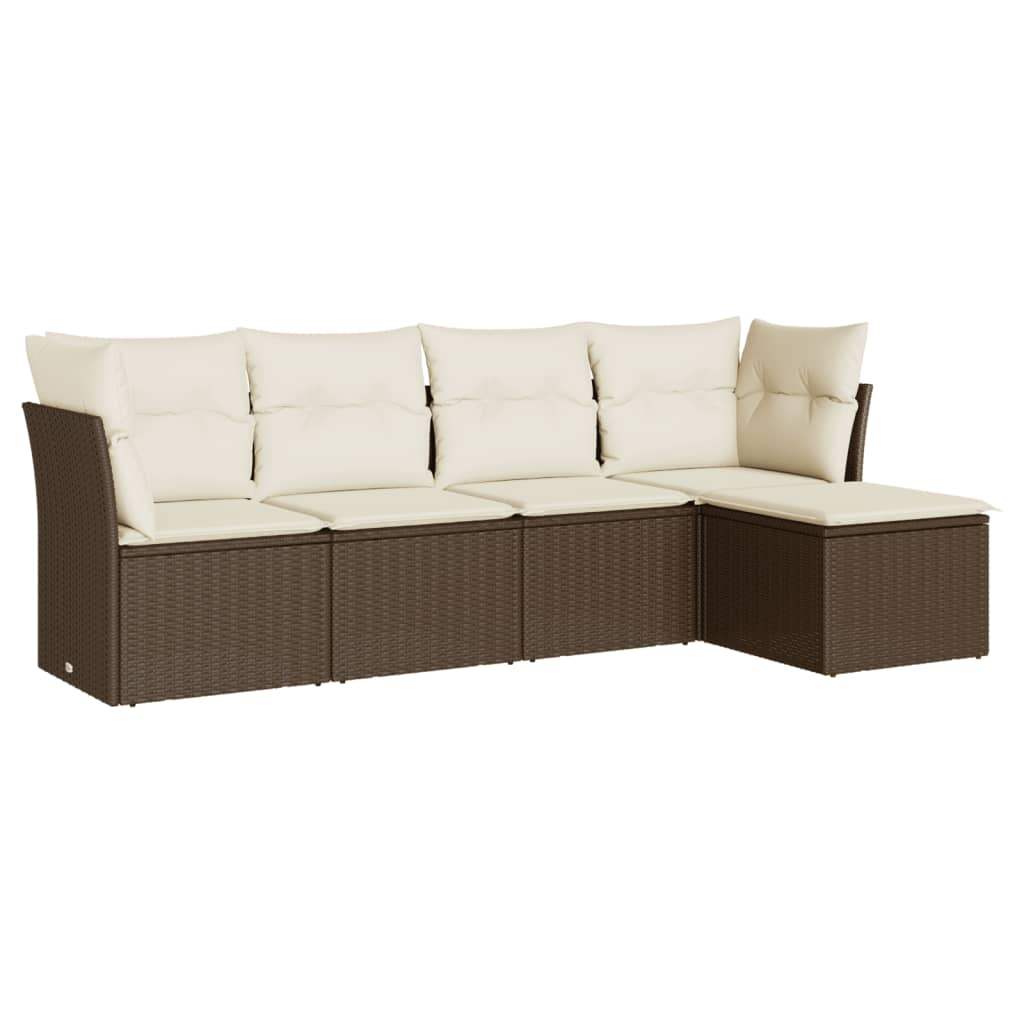 Set Divano da Giardino 5 pz con Cuscini Marrone in Polyrattan - homemem39