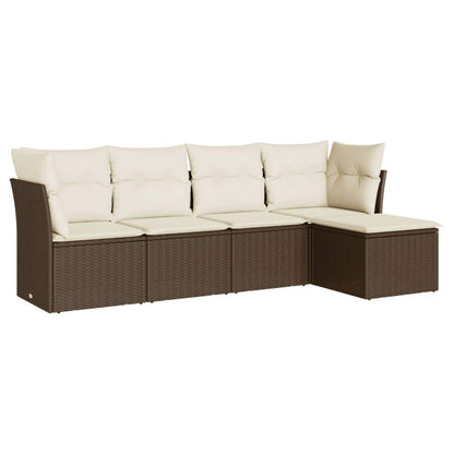 Set Divano da Giardino 5 pz con Cuscini Marrone in Polyrattan - homemem39