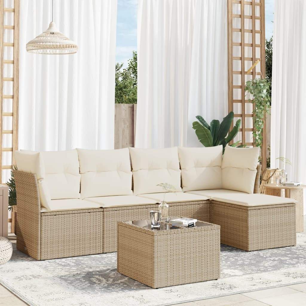 Set Divano da Giardino 6 pz con Cuscini Beige in Polyrattan - homemem39
