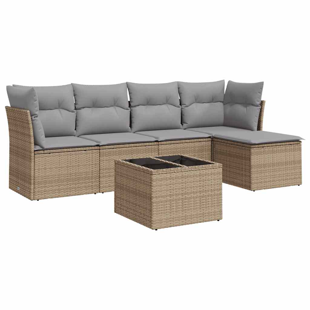 Set Divano da Giardino 6 pz con Cuscini Beige in Polyrattan
