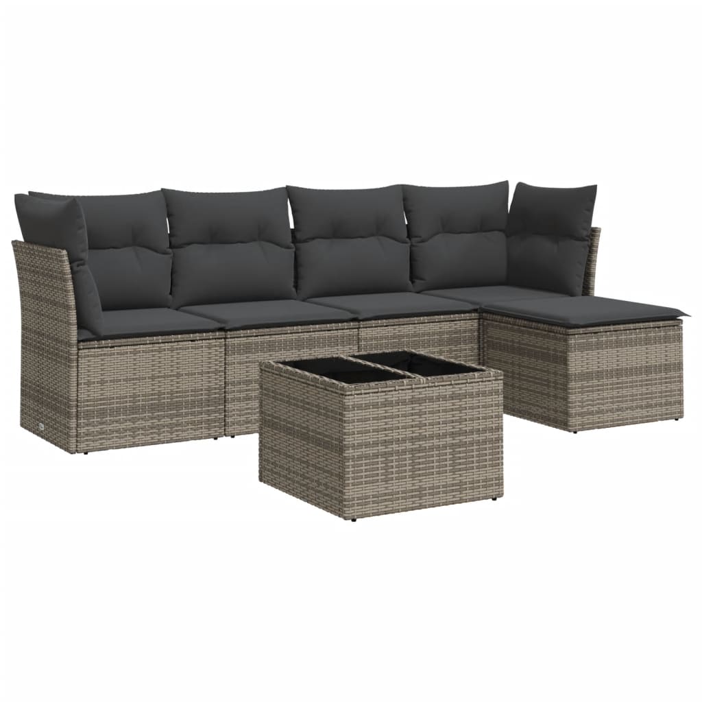 Set Divano da Giardino 6 pz con Cuscini Grigio in Polyrattan