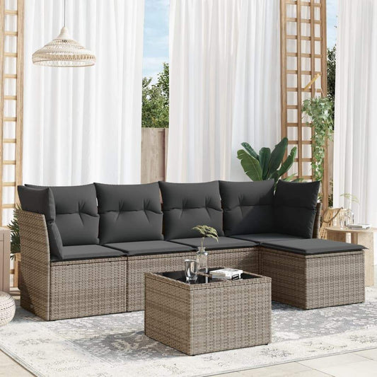 Set Divano da Giardino 6 pz con Cuscini Grigio in Polyrattan - homemem39