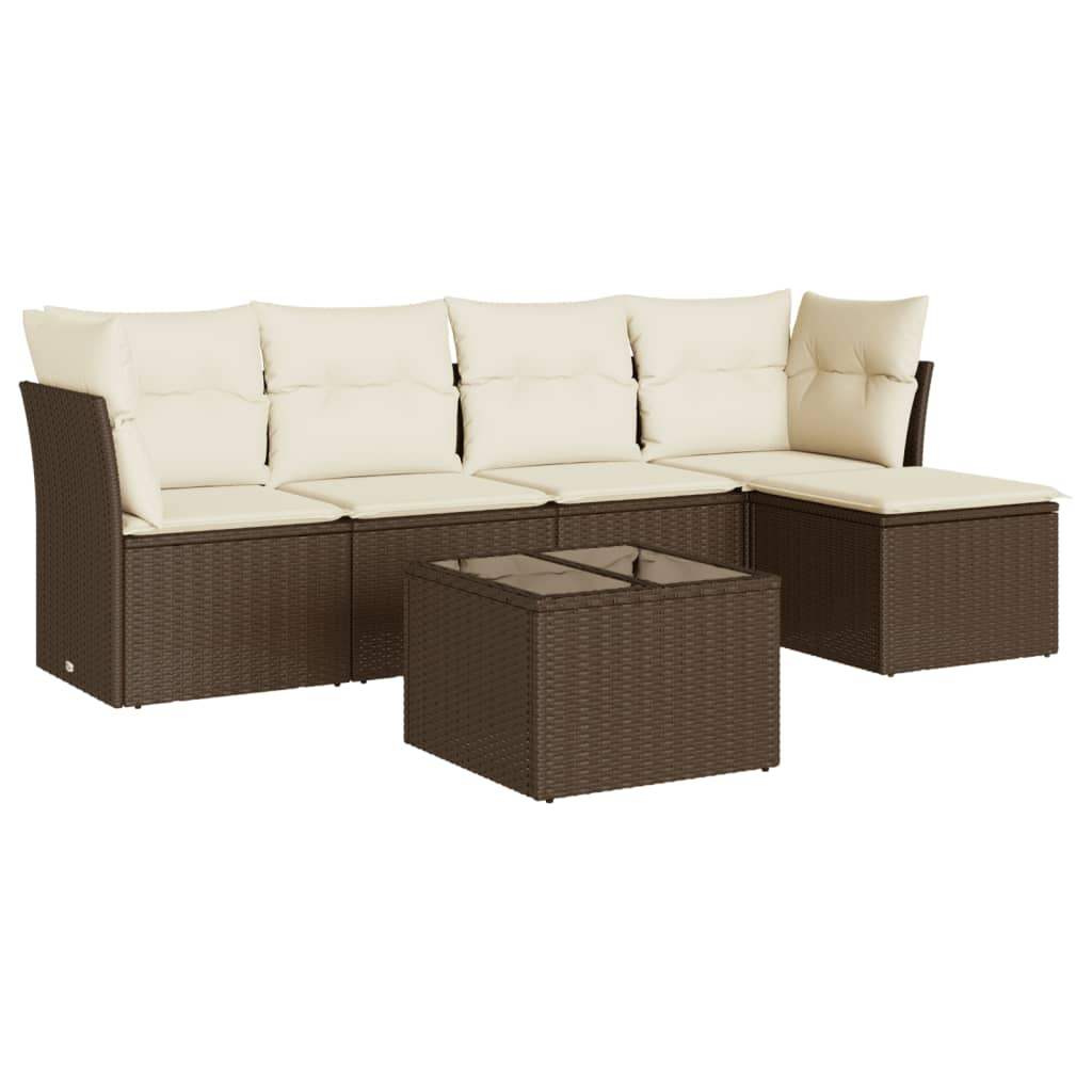 Set Divano da Giardino 6 pz con Cuscini Marrone in Polyrattan - homemem39