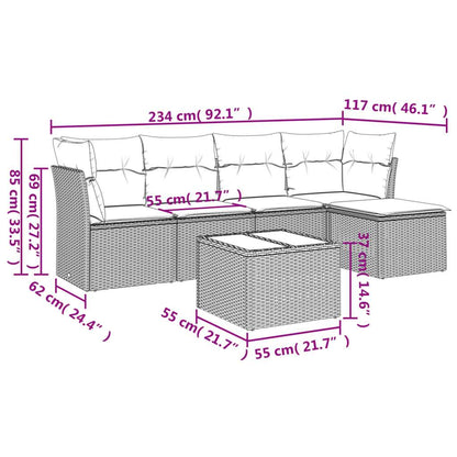 Set Divano da Giardino 6 pz con Cuscini Marrone in Polyrattan - homemem39