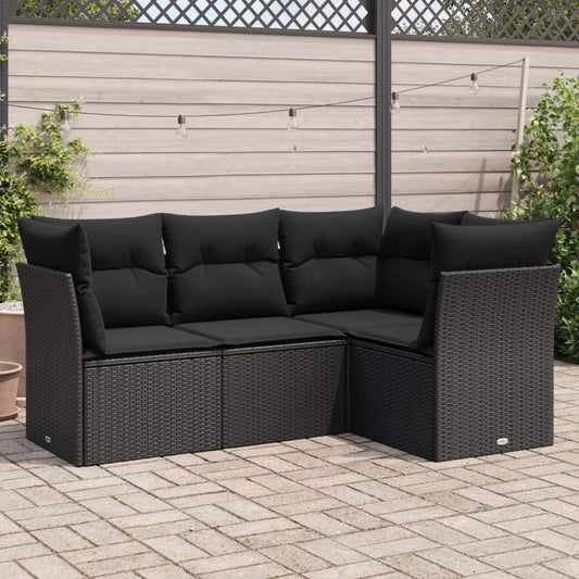 Set Divani da Giardino 4 pz con Cuscini Nero in Polyrattan - homemem39