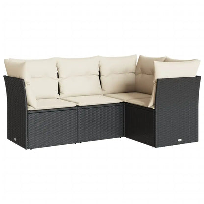 Set Divani da Giardino 4 pz con Cuscini Nero in Polyrattan - homemem39
