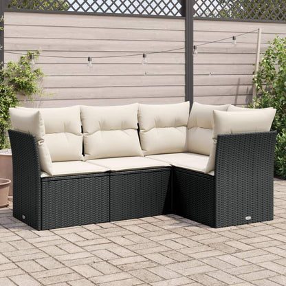 Set Divani da Giardino 4 pz con Cuscini Nero in Polyrattan - homemem39