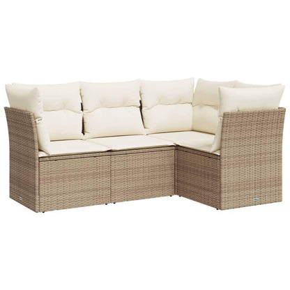 Set Divano da Giardino 4 pz con Cuscini Beige in Polyrattan - homemem39