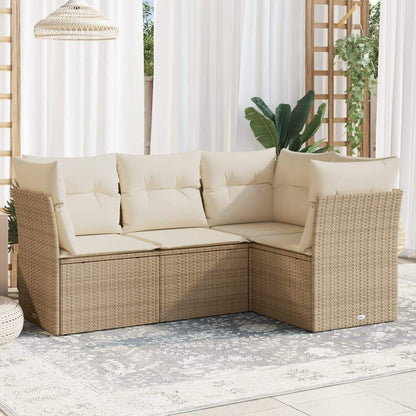 Set Divano da Giardino 4 pz con Cuscini Beige in Polyrattan - homemem39
