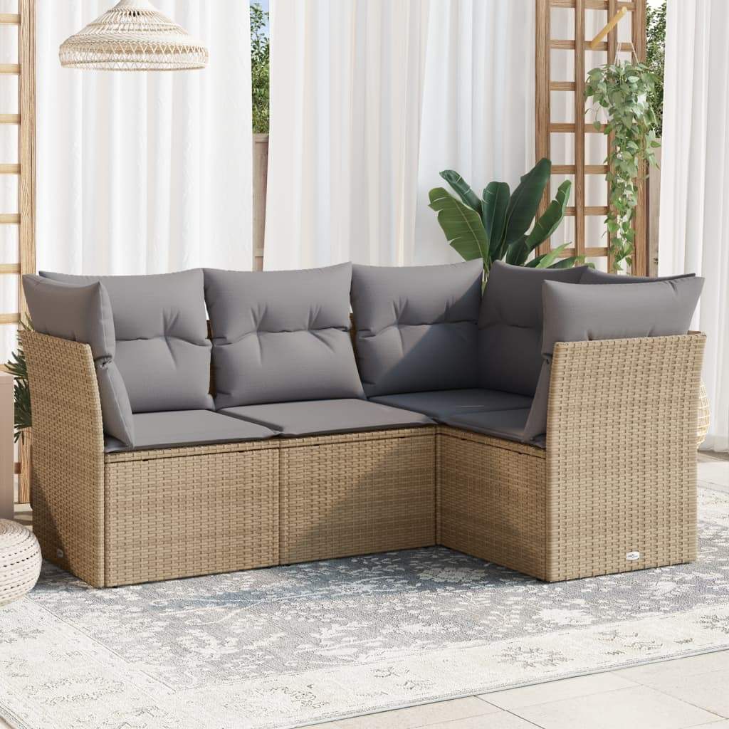 Set Divano da Giardino 4 pz con Cuscini Beige in Polyrattan - homemem39