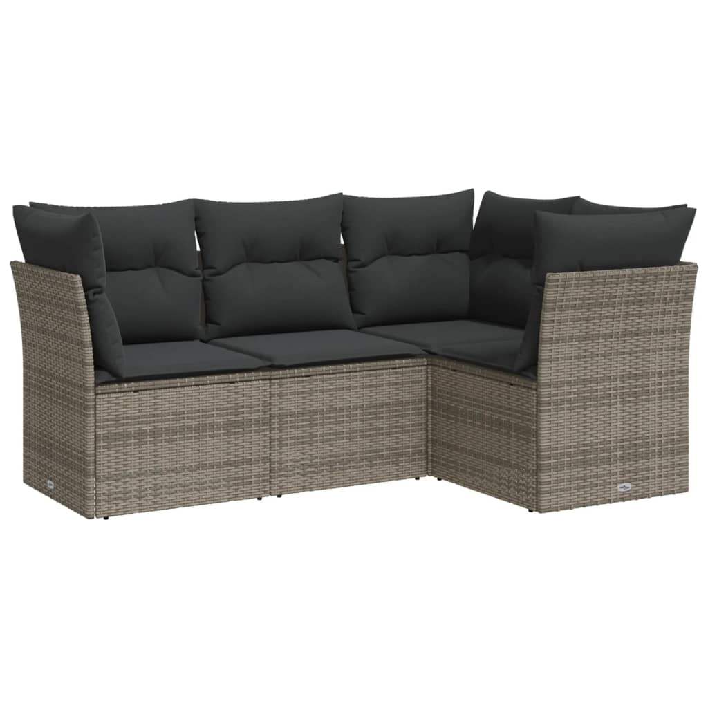 Set Divani da Giardino 4 pz con Cuscini in Polyrattan Grigio - homemem39