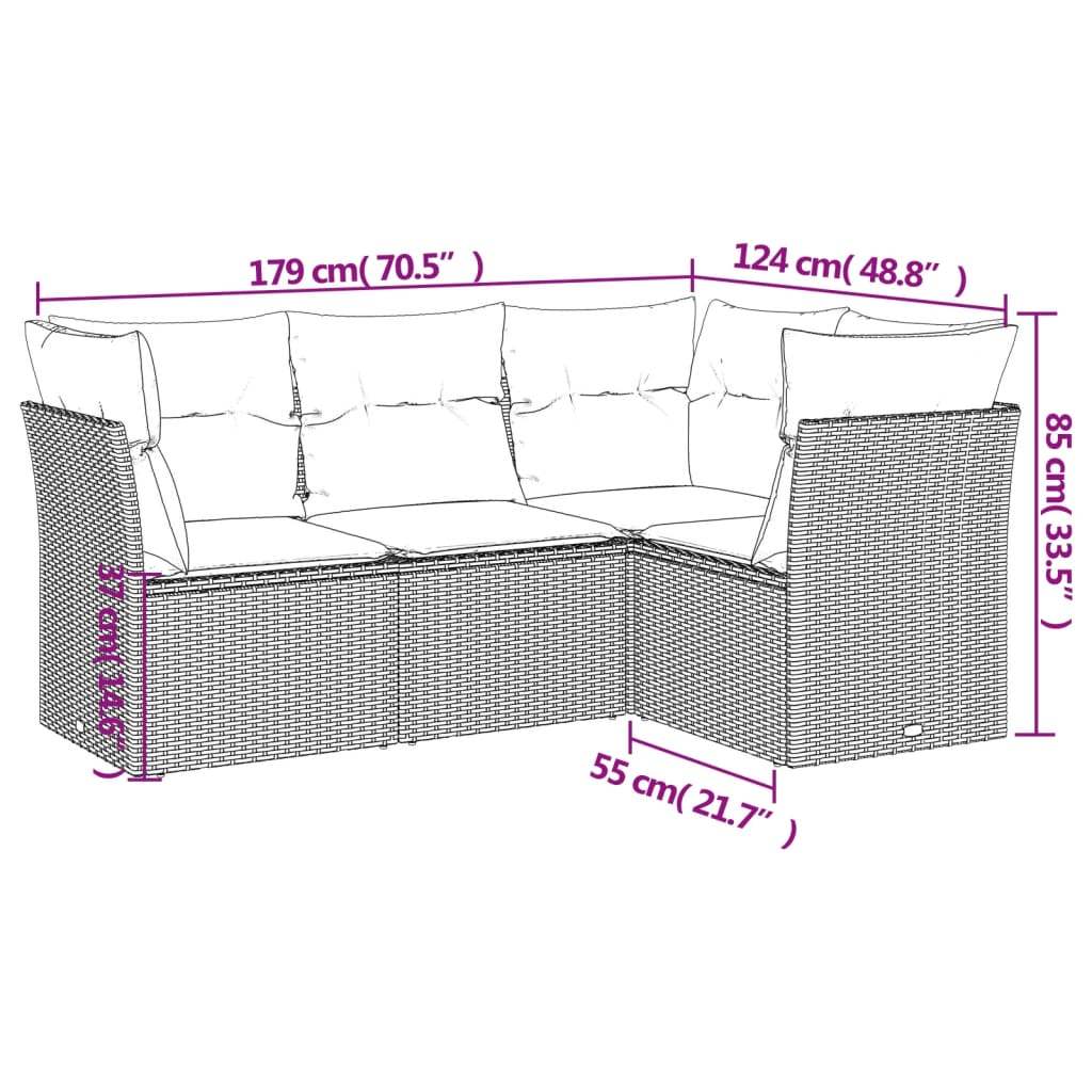 Set Divani da Giardino 4 pz con Cuscini in Polyrattan Grigio - homemem39