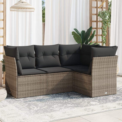 Set Divani da Giardino 4 pz con Cuscini in Polyrattan Grigio - homemem39