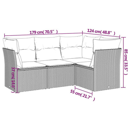 Set Divano da Giardino 4 pz con Cuscini Marrone in Polyrattan - homemem39
