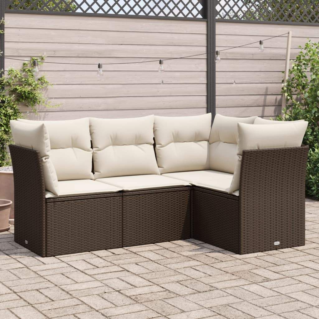 Set Divano da Giardino 4 pz con Cuscini Marrone in Polyrattan - homemem39