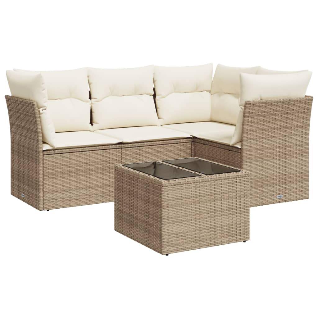Set Divano da Giardino 5 pz con Cuscini Beige in Polyrattan - homemem39
